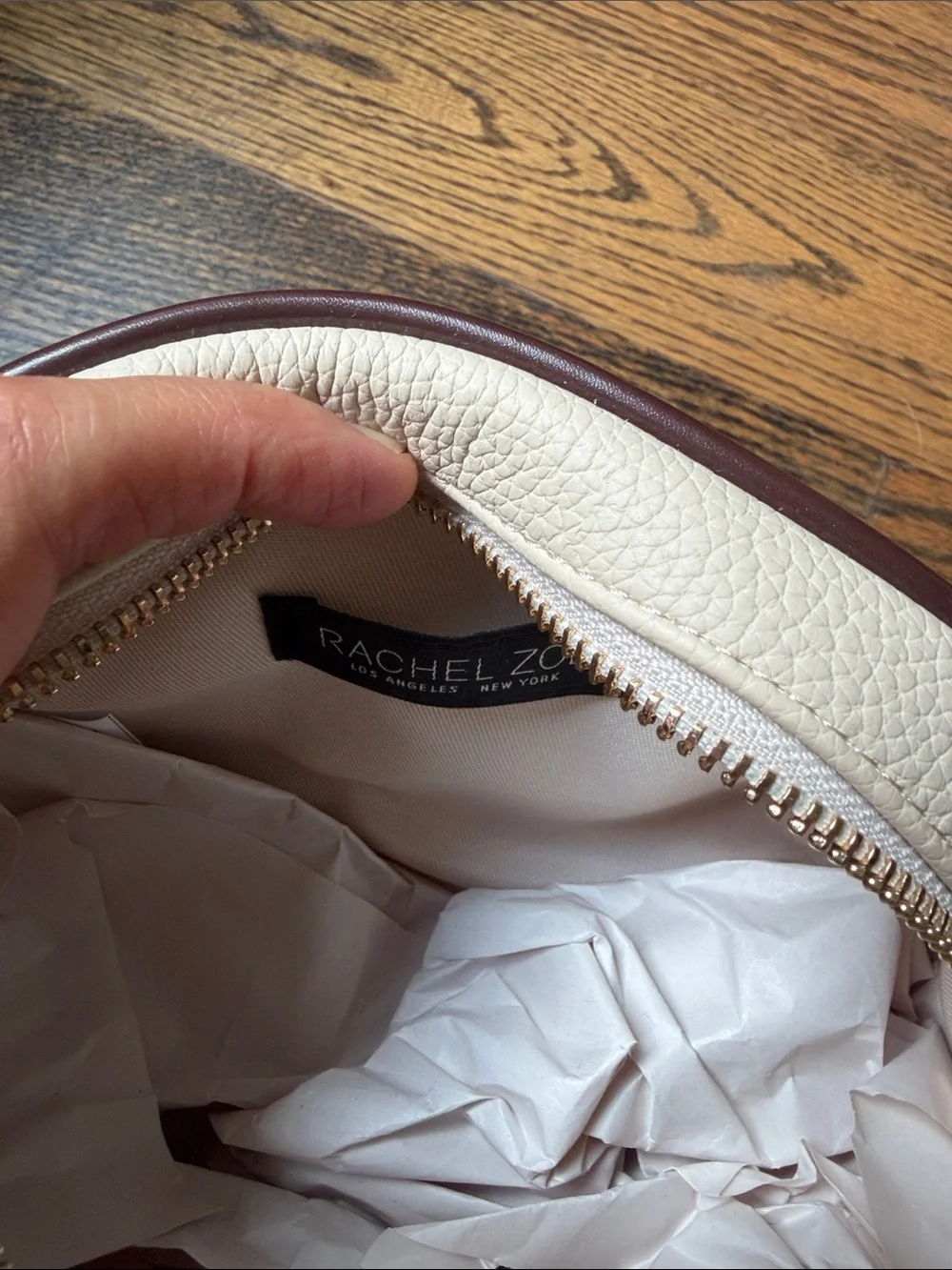 NWT Rachel Zoe Cosmetic Pouch w Brown Trim